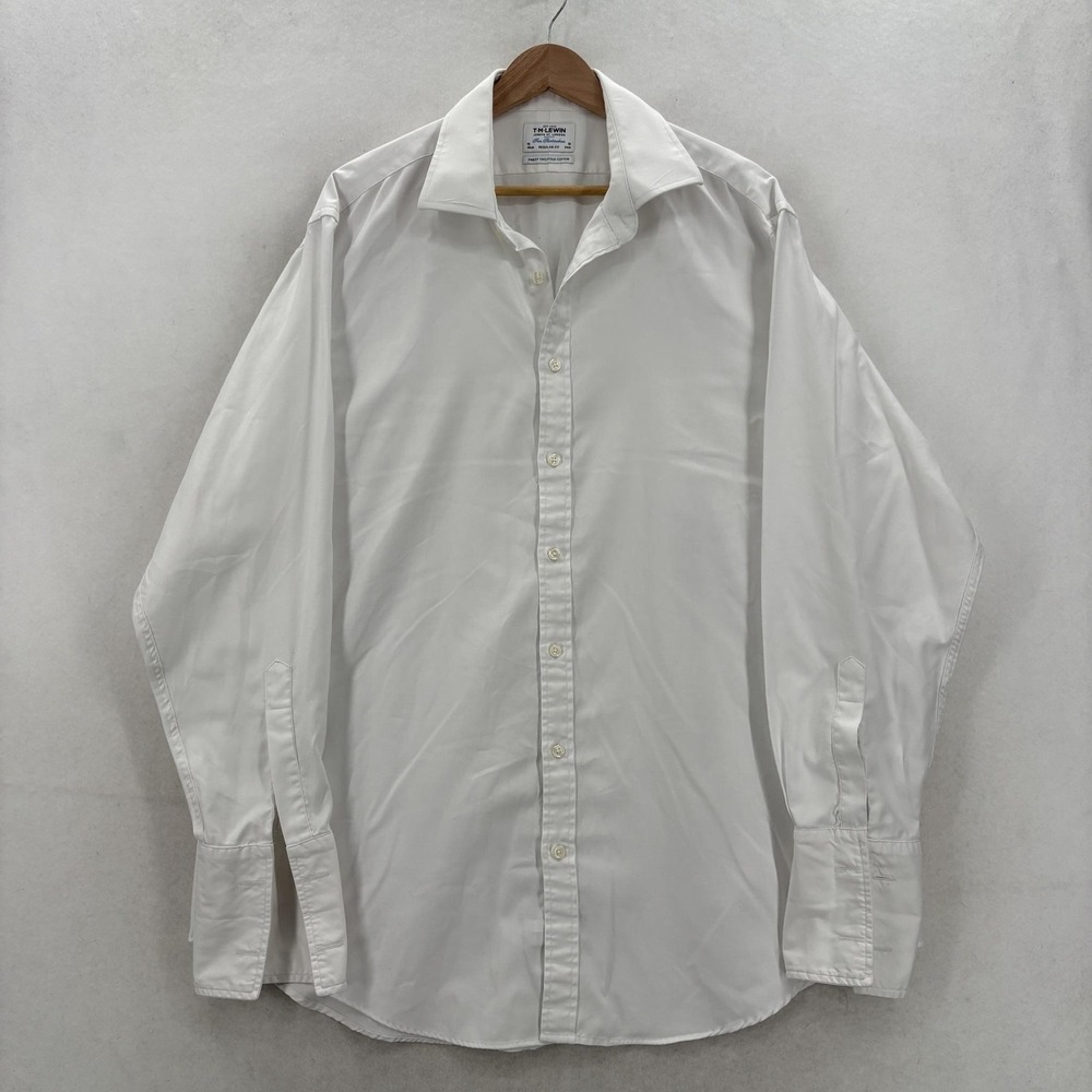 T.M. Lewin Dress Shirt Mens 18 36/37 White Regular Fit Two-Fold Cotton Business